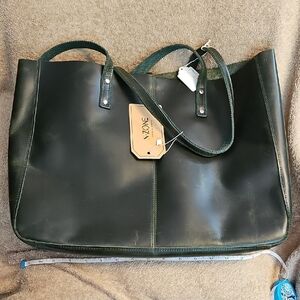 S-zone Dark Green Leather Tote Bag NWT